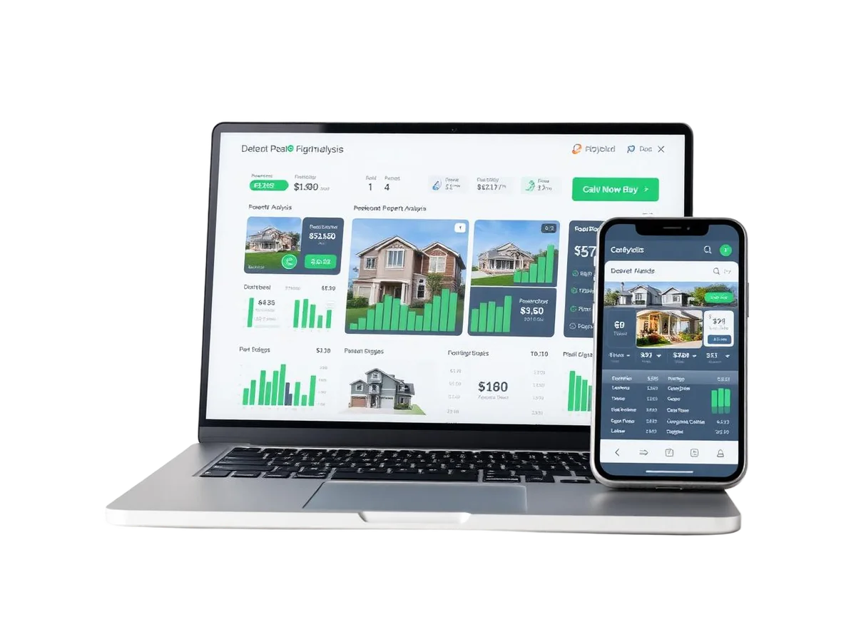 431 Property Evaluator App interface on laptop and mobile